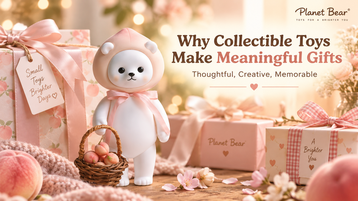 Planet Bear Popea White Peach collectible figure presented as a thoughtful gift