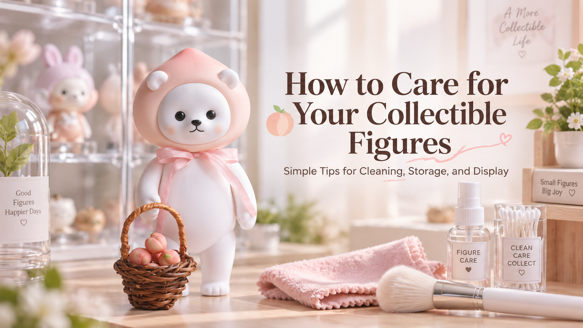 Planet Bear Popea White Peach figure with cleaning and collectible care accessories