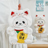 White PanPan Super Lucky lucky cat hand towel with red ears and whiskers, green collar and golden fortune motif
